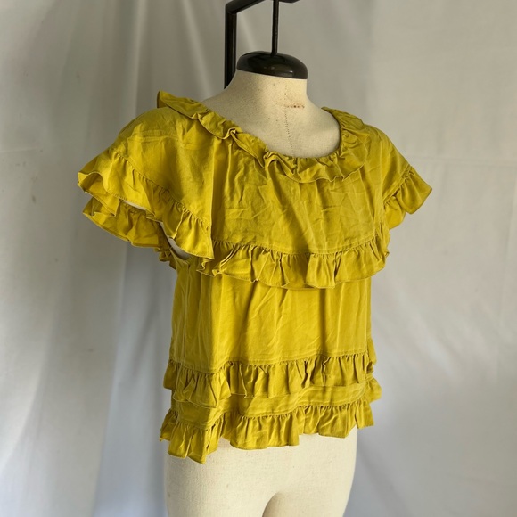 Tibi 100% silk ruffle chartreuse top - Picture 4 of 6